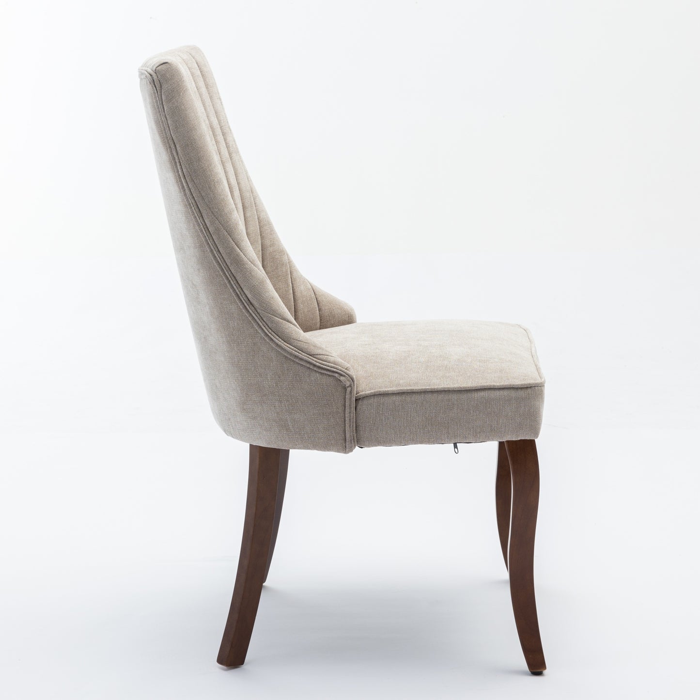 Rayon Cloth Flocking Linen Dining Chairs Channel Kitchen Dinner Chair Comfy Fabric Upholstered Accent Chair For Dining Room With Curved Solid Wood Legs,Set Of 2 Beige