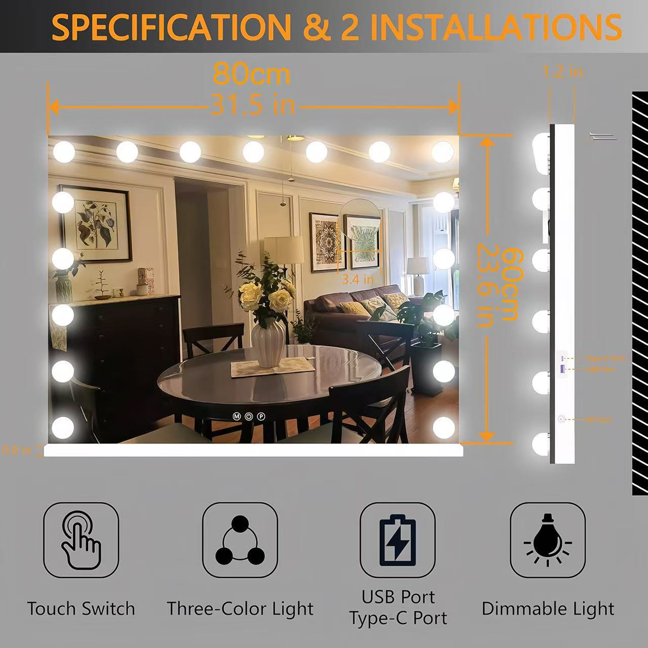 Tabletop Vanity Mirror With Built-in Light Bulb