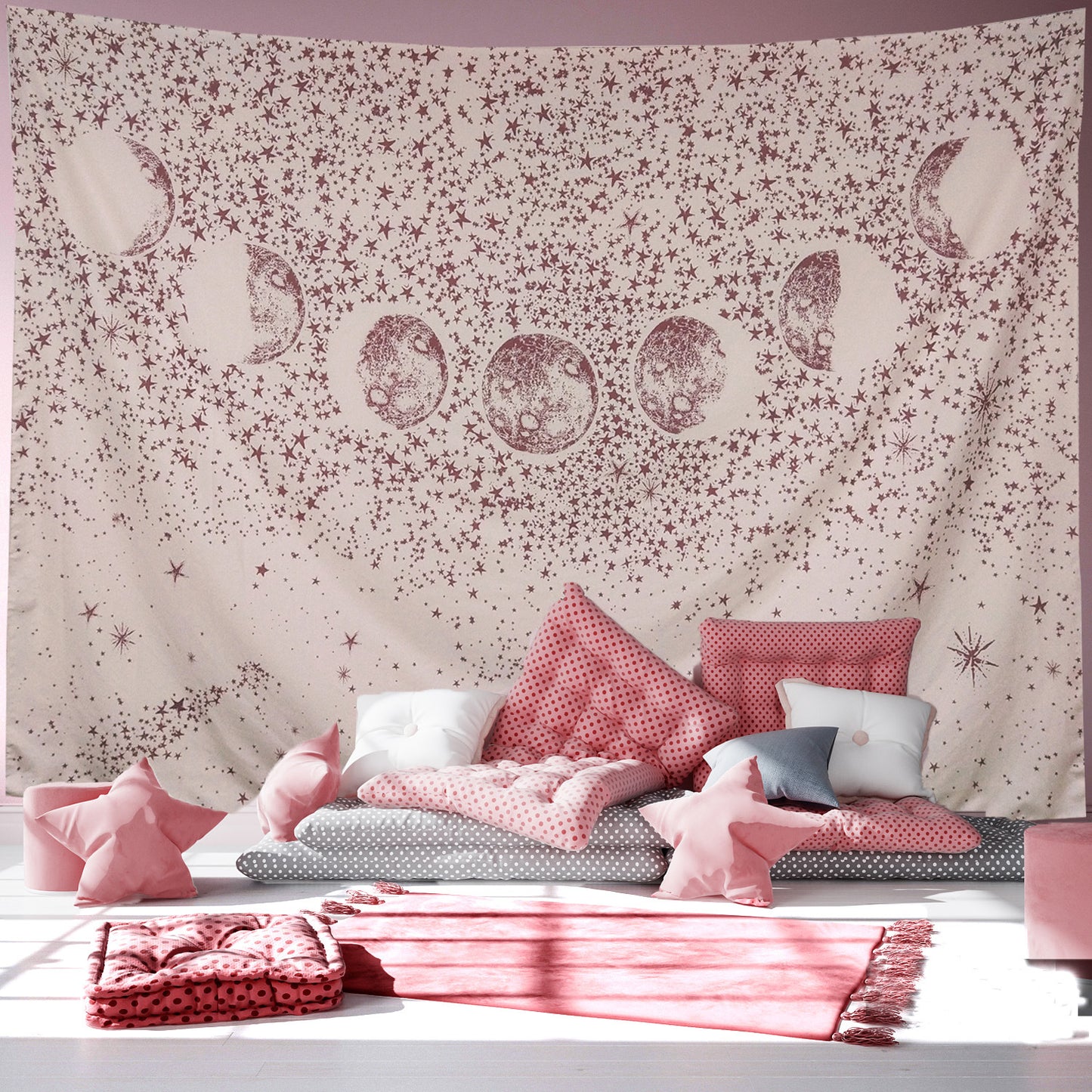 Beach Covered With Printed  Planet Tapestry Tapestries