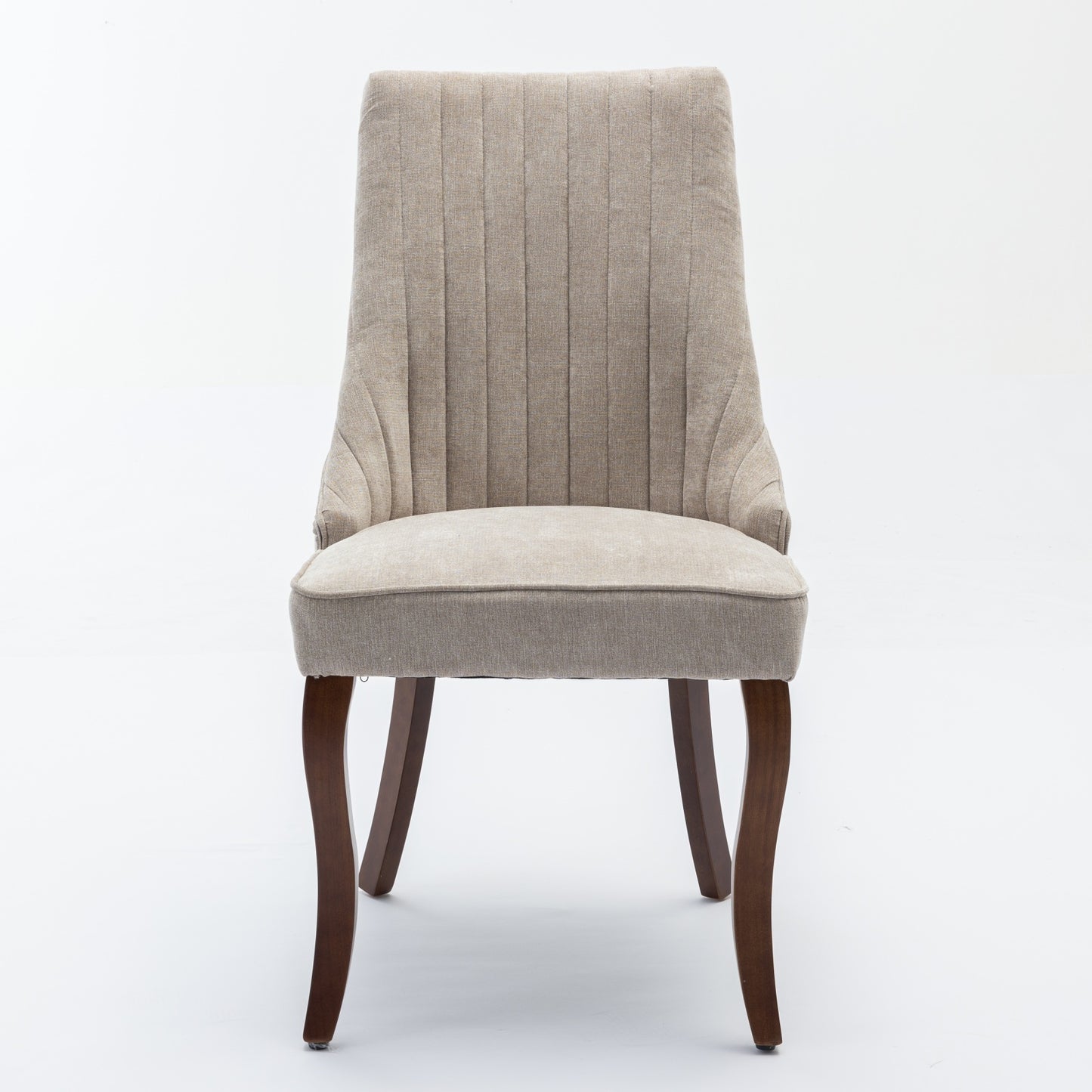 Rayon Cloth Flocking Linen Dining Chairs Channel Kitchen Dinner Chair Comfy Fabric Upholstered Accent Chair For Dining Room With Curved Solid Wood Legs,Set Of 2 Beige