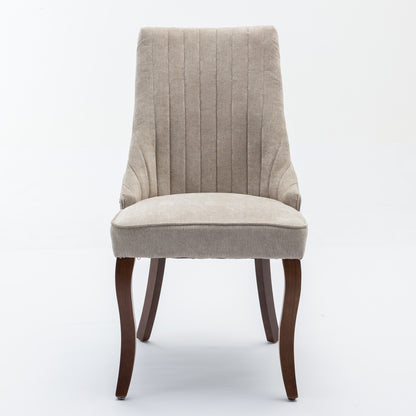 Rayon Cloth Flocking Linen Dining Chairs Channel Kitchen Dinner Chair Comfy Fabric Upholstered Accent Chair For Dining Room With Curved Solid Wood Legs,Set Of 2 Beige