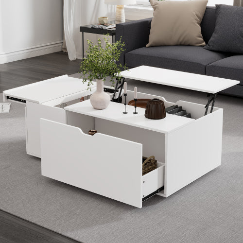Lift Up Coffee Table, Coffee Table With Drawer, Wooden Tea Tables Sofa End Tables For Living Room Furniture , White