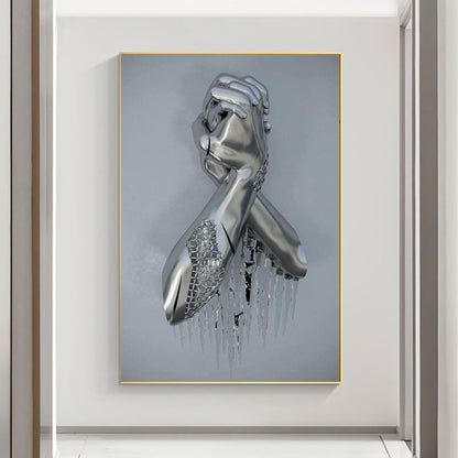 Metal Lovers Hand Statue Canvas Painting Abstract Sculpture Wall Art