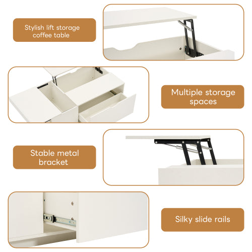 Lift Up Coffee Table, Coffee Table With Drawer, Wooden Tea Tables Sofa End Tables For Living Room Furniture , White
