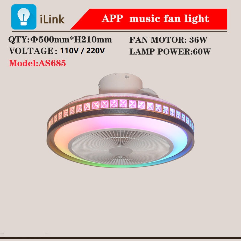 Household Bedroom Dining Room LED Light Intelligent APP Bluetooth Music Intelligent Fan