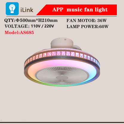 Household Bedroom Dining Room LED Light Intelligent APP Bluetooth Music Intelligent Fan