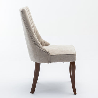 Rayon Cloth Flocking Linen Dining Chairs Channel Kitchen Dinner Chair Comfy Fabric Upholstered Accent Chair For Dining Room With Curved Solid Wood Legs,Set Of 2 Beige