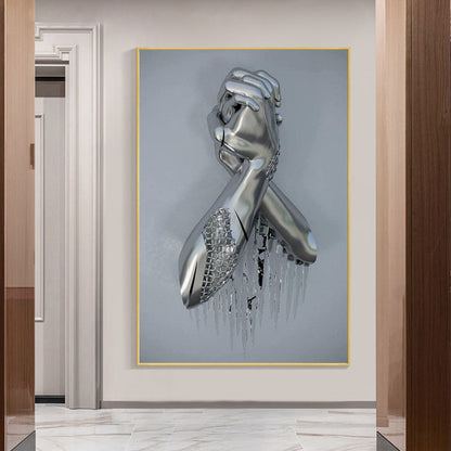 Metal Lovers Hand Statue Canvas Painting Abstract Sculpture Wall Art