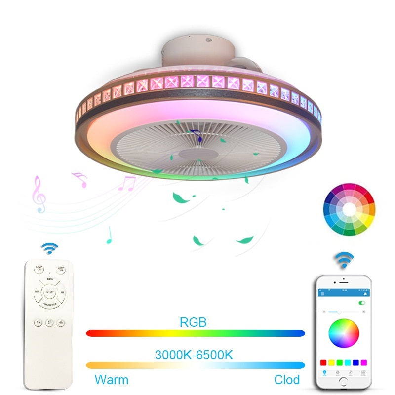 Household Bedroom Dining Room LED Light Intelligent APP Bluetooth Music Intelligent Fan