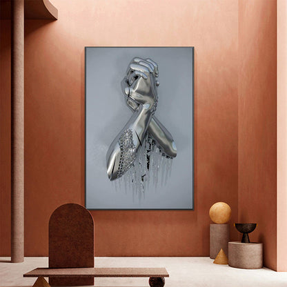 Metal Lovers Hand Statue Canvas Painting Abstract Sculpture Wall Art