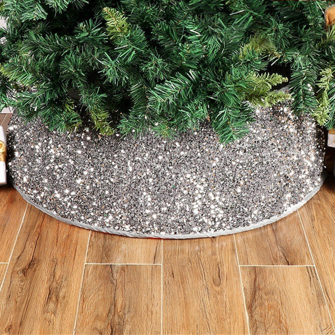 Christmas Sequins Decoration Tree Girth Sequin Tree Skirt, silver gray sequins for rustic Christmas decorations.