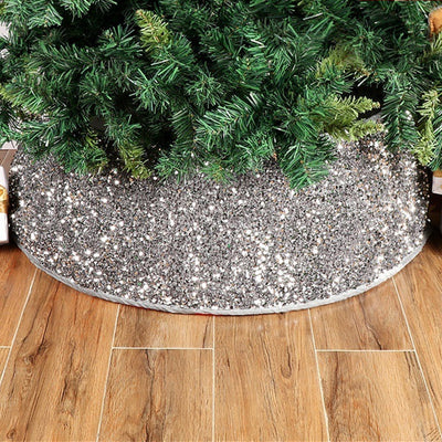 Christmas Sequins Decoration Tree Girth Sequin Tree Skirt, silver gray sequins for rustic Christmas decorations.