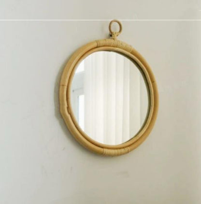 Round Vintage Rattan Korean Handmade Makeup Mirror